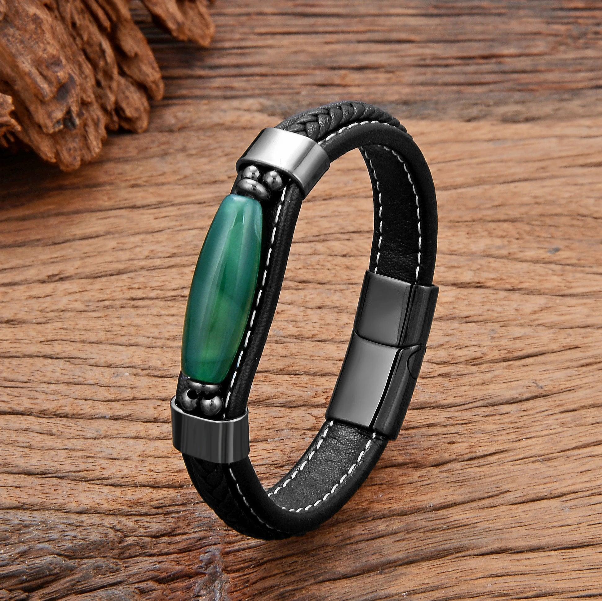 Kyoto Spirit bracelet cuir agate naturelle goutte d’eau - bracelet homme GoHappy