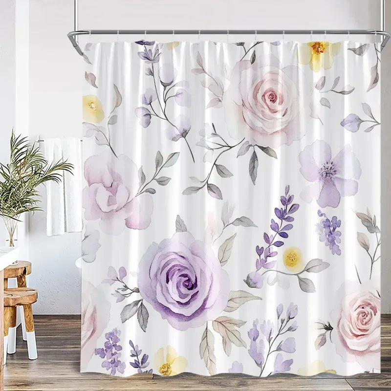 Rideau Douche Moderne Floral Polyester 11 Tailles + Crochets - rideau de douche GoHappy