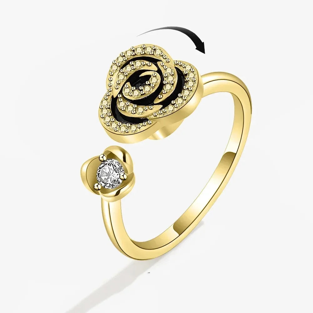 Bagues Spinner Rotatives Fleur Abeille en Cristal Argent Ajustables - bague femme GoHappy
