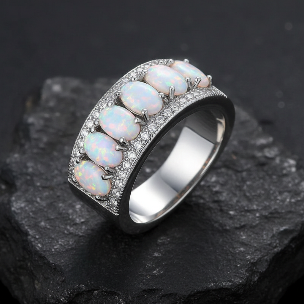 Aurora Glow bague femme effet opale irisée