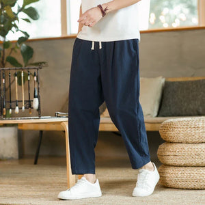 pantalon homme coton ample bleu marine taille élastique mode décontractée GoHappy.fr