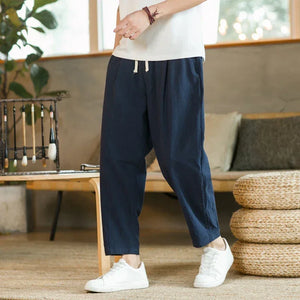 pantalon homme coton ample bleu marine taille élastique mode décontractée GoHappy.fr