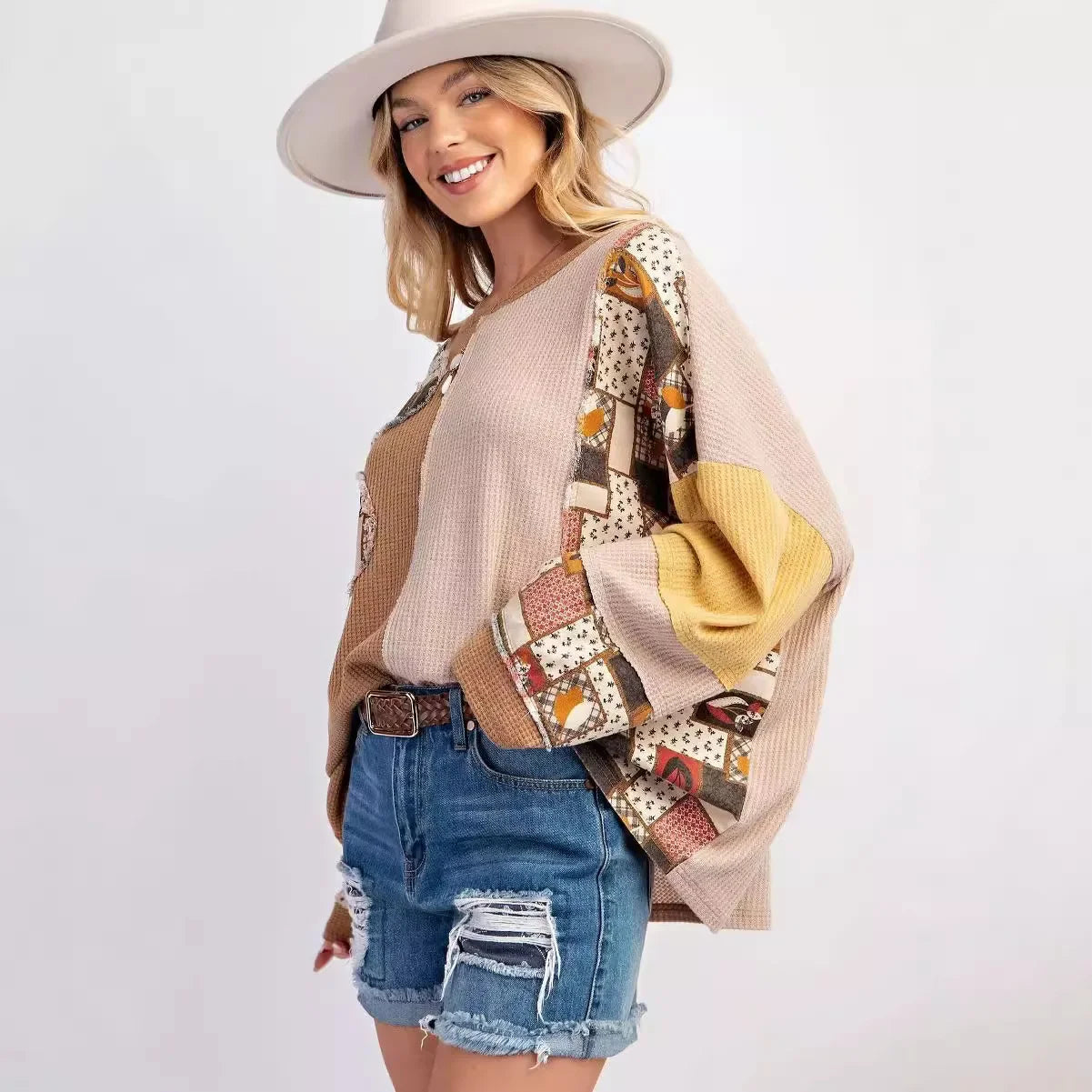 Desert Honey sweat gaufré patchwork western