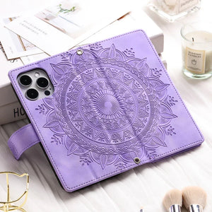 Protection iPhone Mandala Zip Portefeuille Cuir Gaufré Porte-Cartes - Coques pour téléphones portables GoHappy