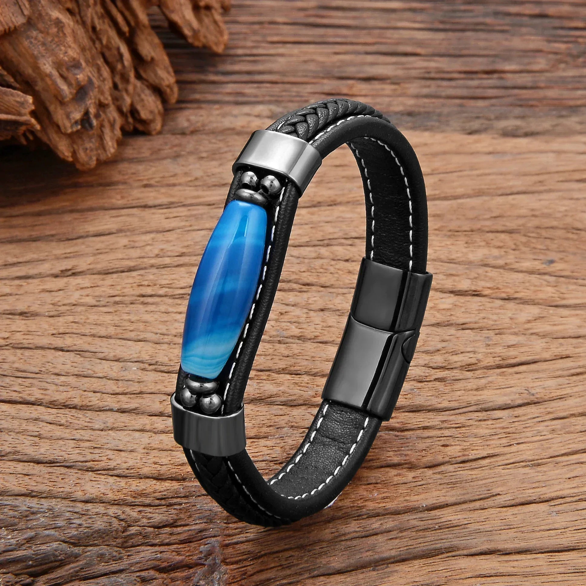 Kyoto Spirit bracelet cuir agate naturelle goutte d’eau - bracelet homme GoHappy