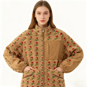 Veste Polaire Fleurie Femme Col Montant Zippée Épaisse Automne Hiver - Veste Polaire GoHappy