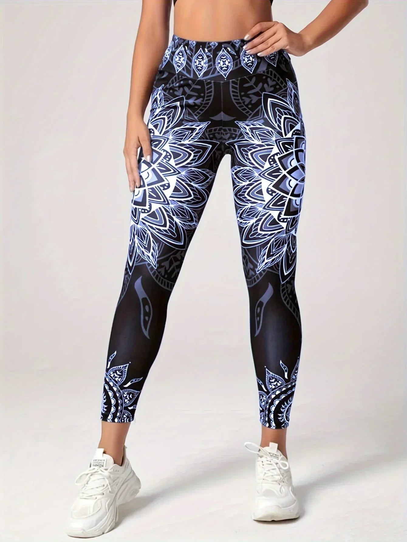 Legging lotus bleu femme – Taille haute, yoga et sport fluide