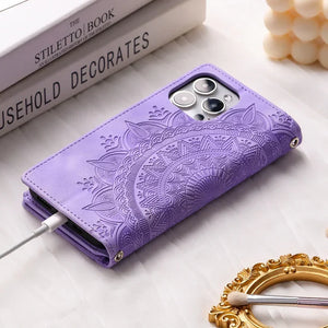 Protection iPhone Mandala Zip Portefeuille Cuir Gaufré Porte-Cartes - Coques pour téléphones portables GoHappy
