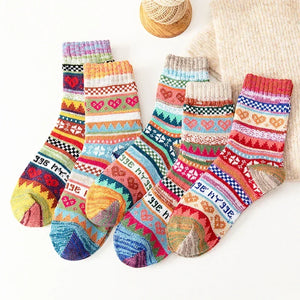 Paires Chaussettes Femme Chaudes Confort Rétro Ethnique Hiver par 5pcs - chaussettes d'hiver GoHappy