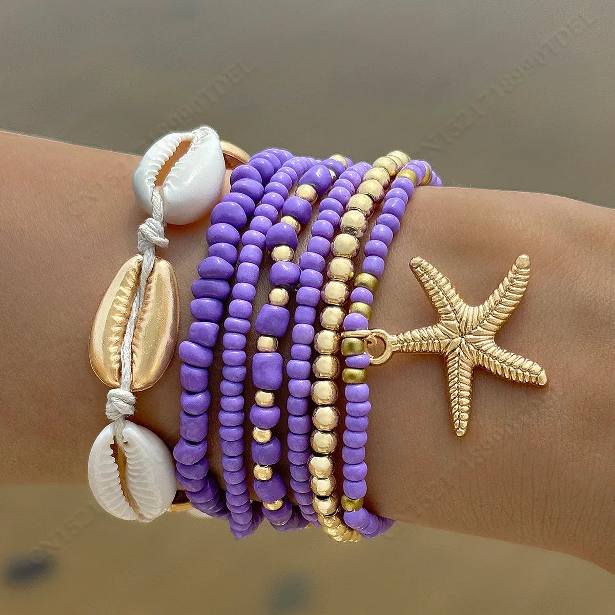 Bracelets coquillages et étoiles de mer – Lot de 15 pièces – Esprit plage et été