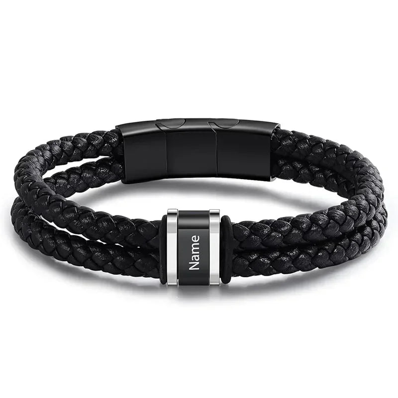 Bracelets Cuir Acier Personnalisé Gravure Prénoms Famille - bracelets personnalisables GoHappy