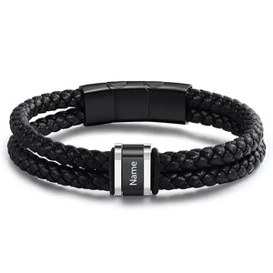 Bracelets Cuir Acier Personnalisé Gravure Prénoms Famille - bracelets personnalisables GoHappy