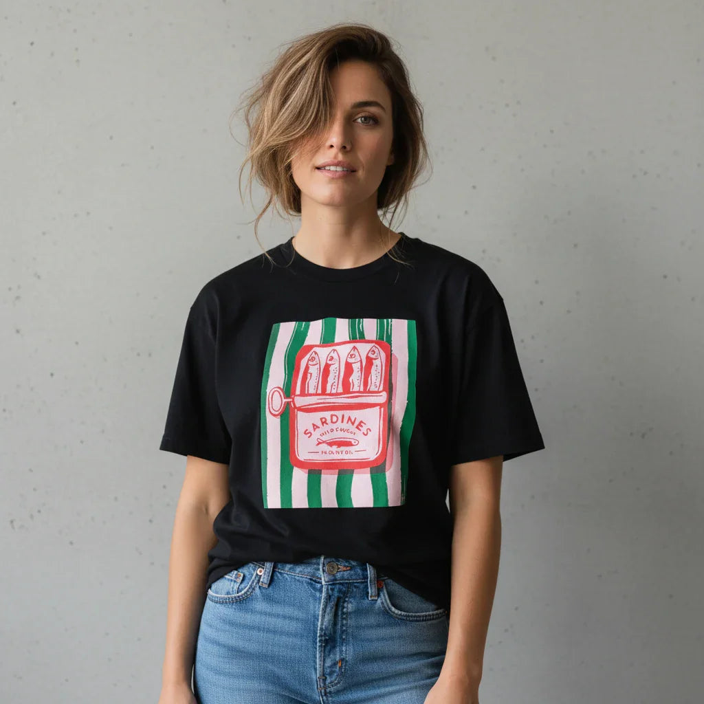 T-shirt Femme Imprimé Sardines Y2K Style Vintage Streetwear Coton - T-Shirt Coton GoHappy