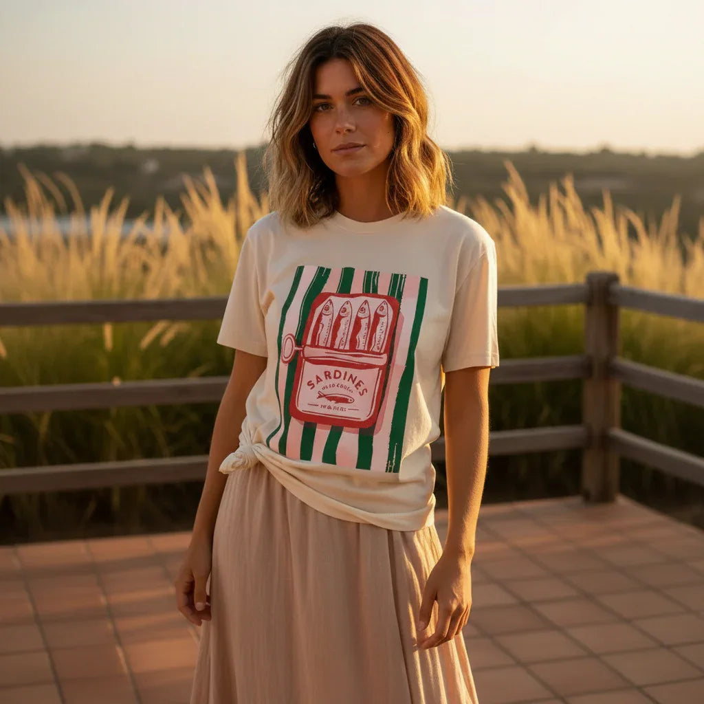 T-shirt Femme Imprimé Sardines Y2K Style Vintage Streetwear Coton - T-Shirt Coton GoHappy