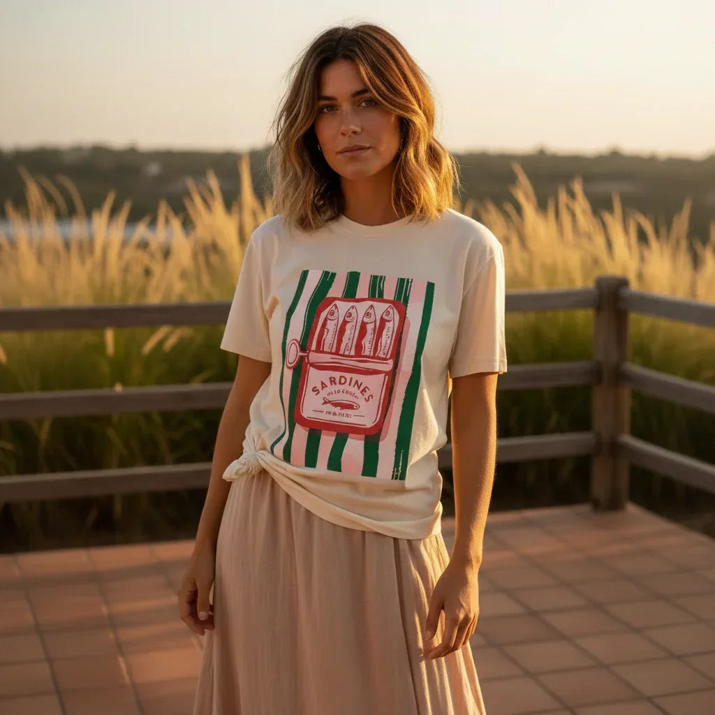 T-shirt Femme Imprimé Sardines Y2K Style Vintage Streetwear Coton - T-Shirt Coton GoHappy