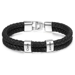 Bracelets Cuir Acier Personnalisé Gravure Prénoms Famille - bracelets personnalisables GoHappy