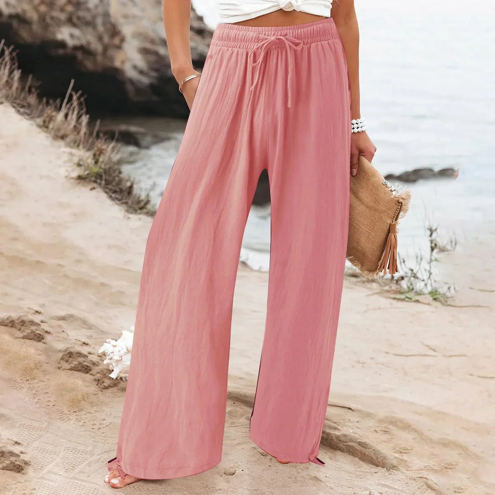 Pantalon Large Femme Fluide Été – 18 Coloris, Poches, Taille Élastique - pantalon fluide femme GoHappy