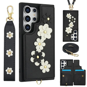 Coque Samsung portefeuille fleurie dragonne bandoulière - coques pour smartphone GoHappy