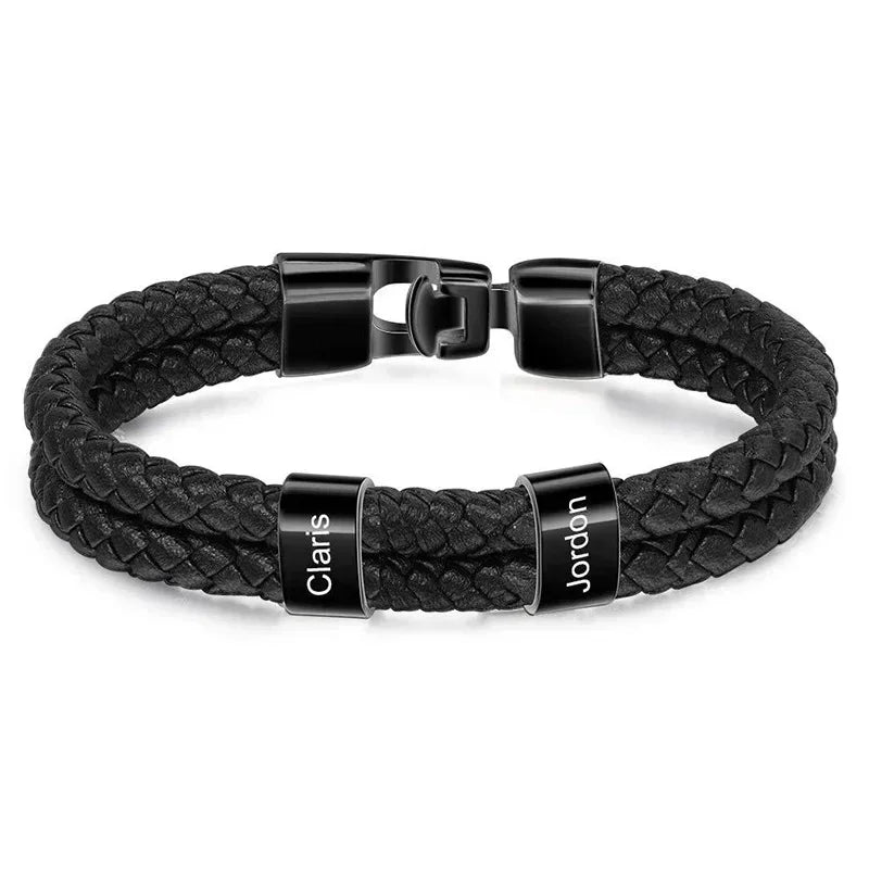 Bracelets Cuir Acier Personnalisé Gravure Prénoms Famille - bracelets personnalisables GoHappy