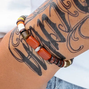 bracelet homme perles pierres marron orange design tendance bijou masculin GoHappy France