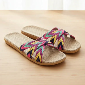 Mules femme lin léger semelle EVA maison été - tongs GoHappy