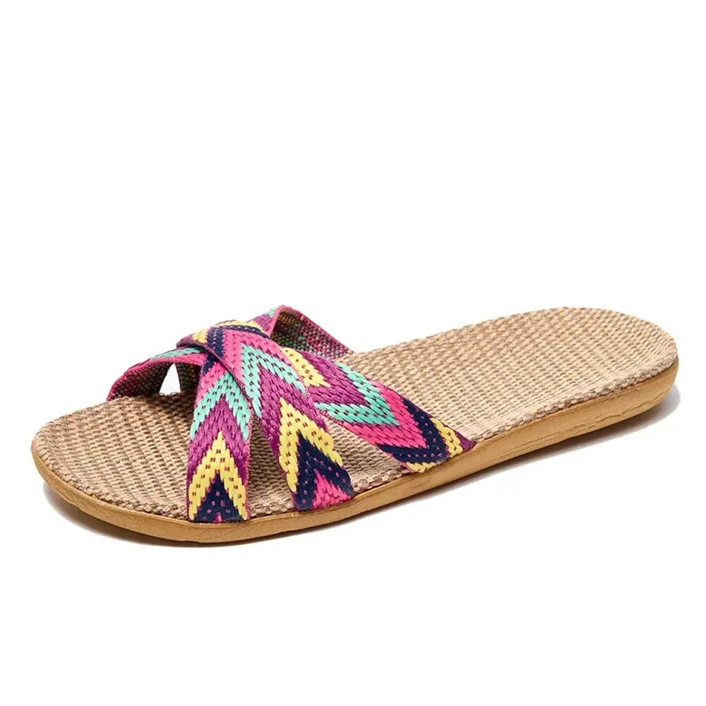 Mules femme lin léger semelle EVA maison été - tongs GoHappy