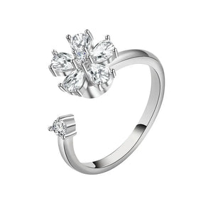 Bagues Spinner Rotatives Fleur Abeille en Cristal Argent Ajustables - bague femme GoHappy