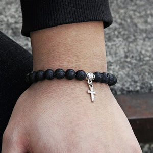 Bracelet Perles Croix Argent Pierre Naturelle Vertus Spirituel - Bracelets GoHappy