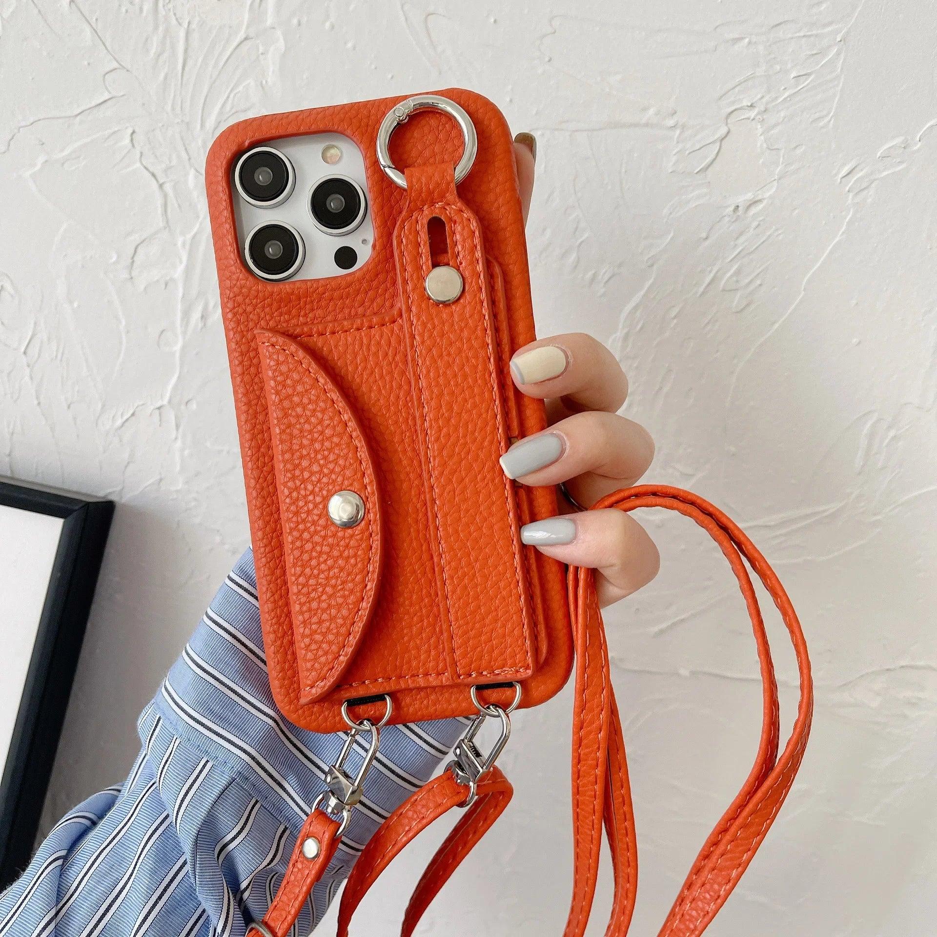 Coque Bandoulière iPhone en Cuir PU avec Porte-cartes et Sangle - coque pour smartphone GoHappy