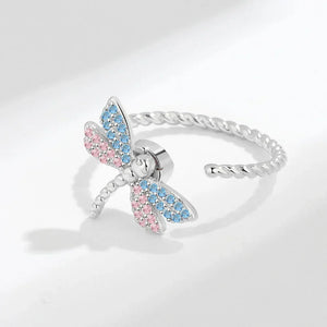 Bagues Spinner Rotatives Fleur Abeille en Cristal Argent Ajustables - bague femme GoHappy