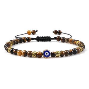 Bracelet Nazar Œil de Tigre doré, perles fines et motif œil bleu | GoHappy France