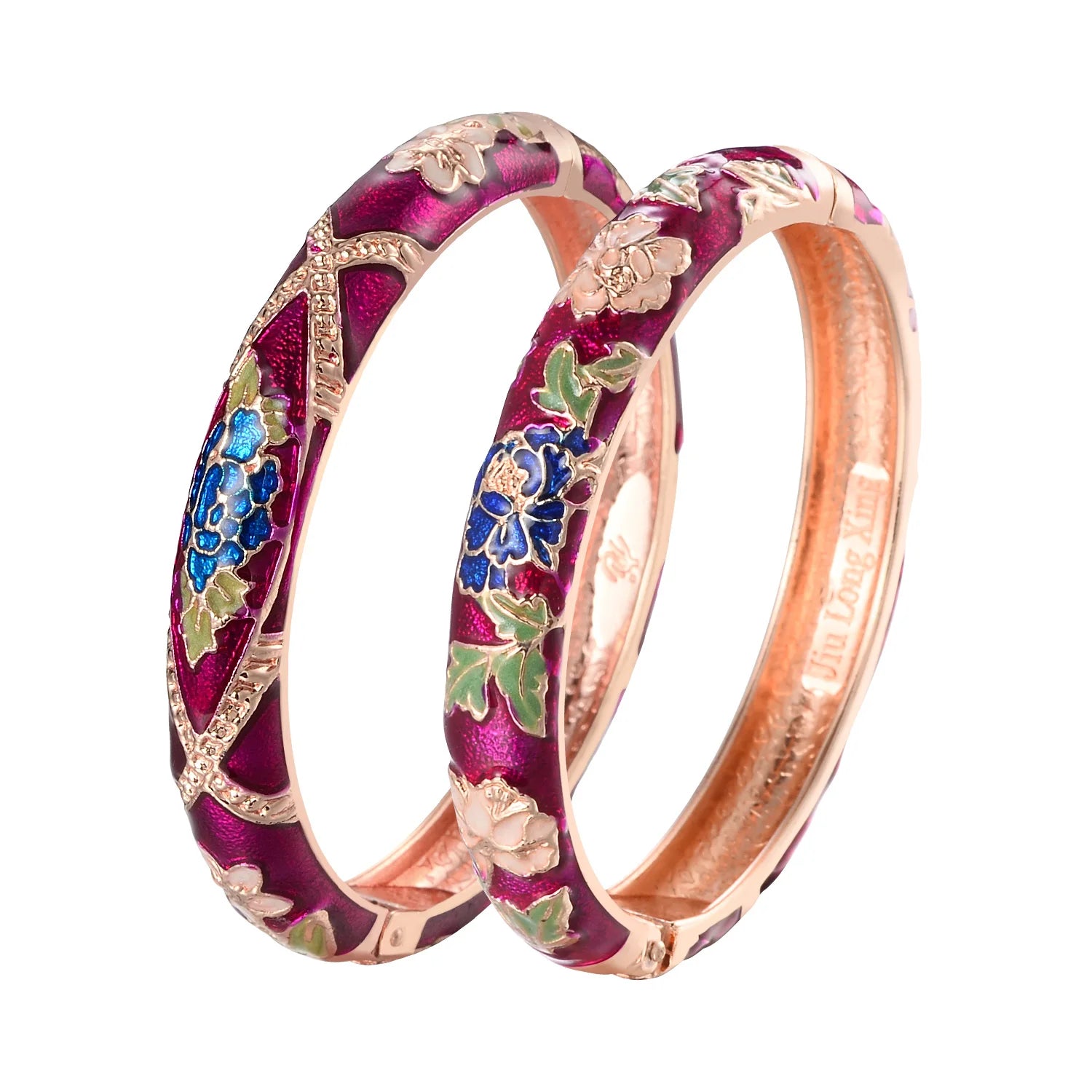 Jaipur Email bracelet jonc floral plaqué or rose
