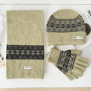 Ensemble Hiver Femme 3 Pièces Écharpe Bonnet Gants Laine Doux - bonnet hiver GoHappy