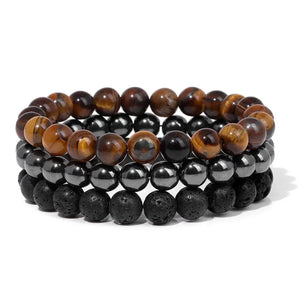 Bracelet multicouche en pierres naturelles pour hommes – Onyx, lave & hématite - Bijou Bracelet GoHappy