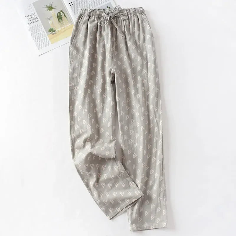 Pantalon Pyjama Femme Double Gaze Coton Imprimé Taille Élastique - pyjama femme GoHappy