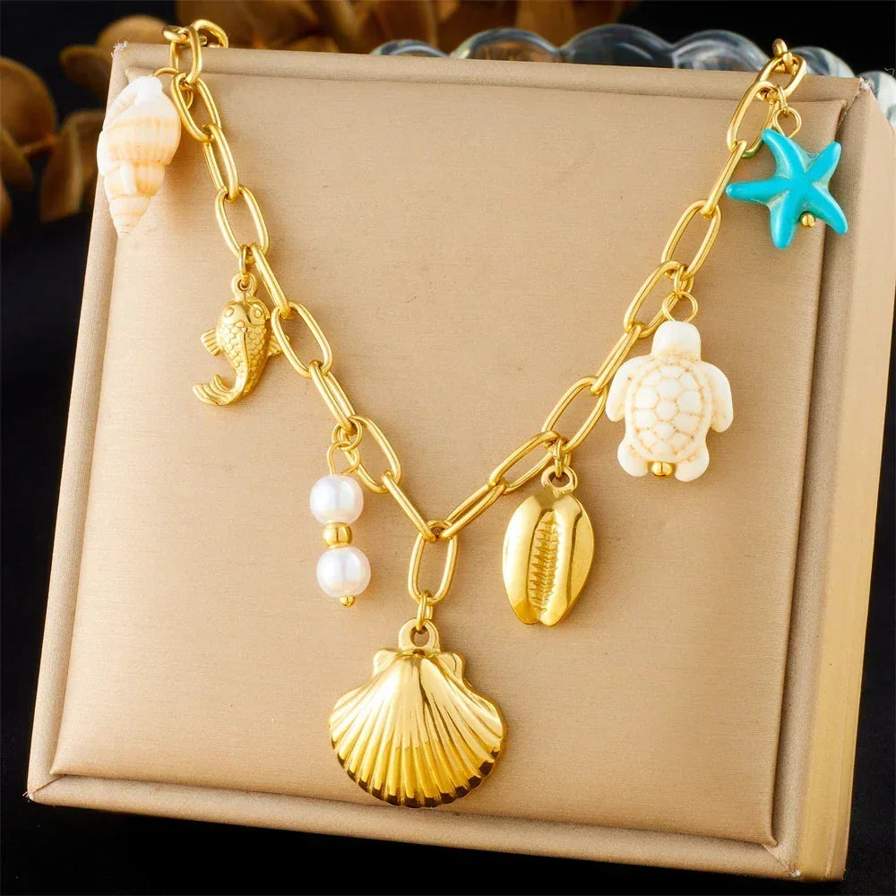 Colliers Costa Luz soleil coquillage perles dorées - colliers GoHappy