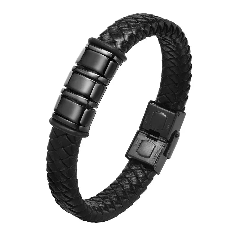 Bracelet Masculin Cuir Tressé - Fermoir Acier Gravé Prénoms - bracelets cuir personnalisé GoHappy