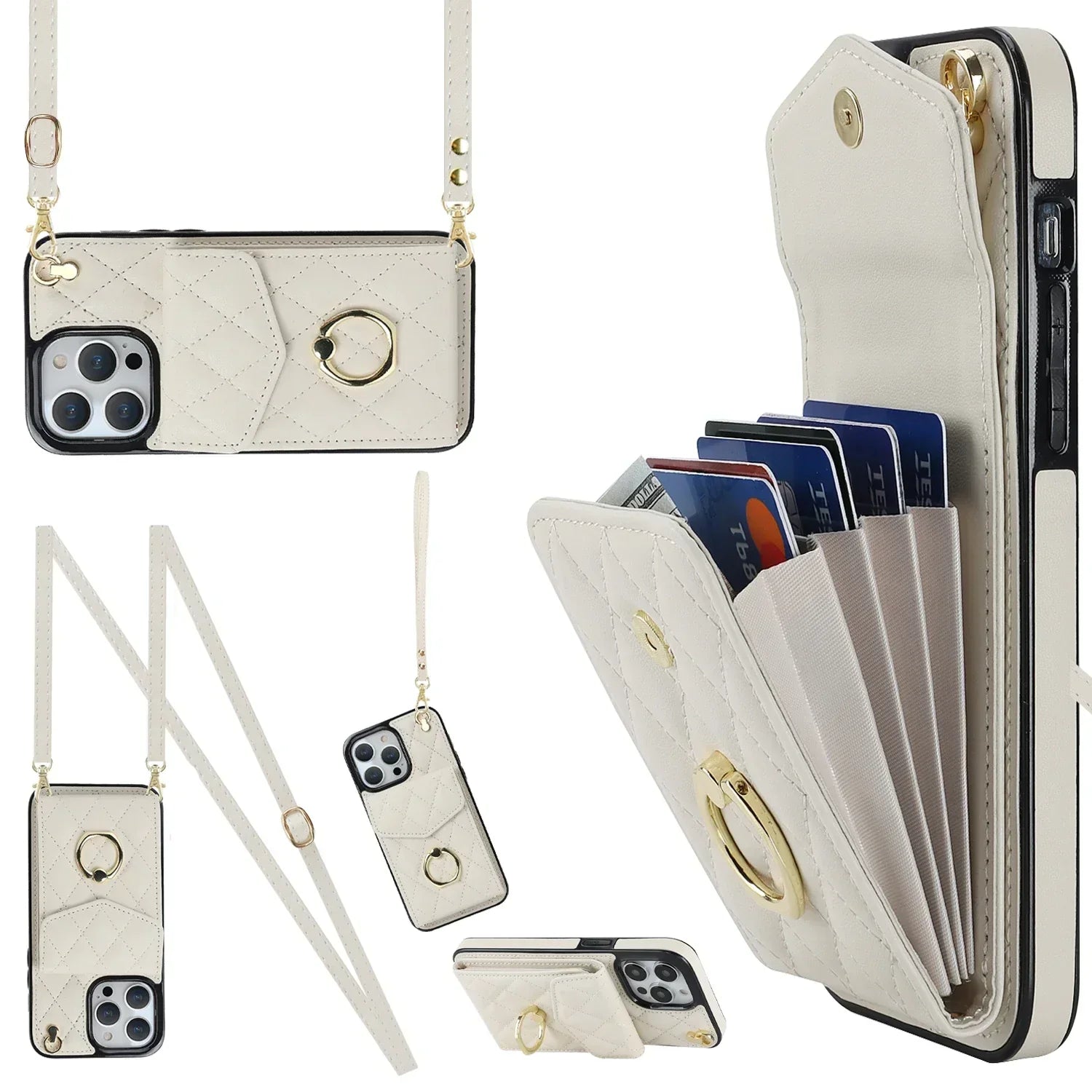 Coque Portefeuille Matelassée Bandoulière iPhone Apple 11 au 16 & plus - coque pour smartphone GoHappy