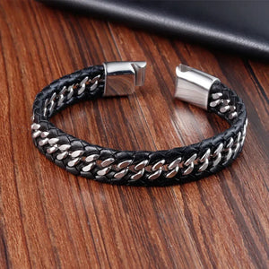 Iron Link bracelet cuir tressé acier inox - bracelet homme GoHappy