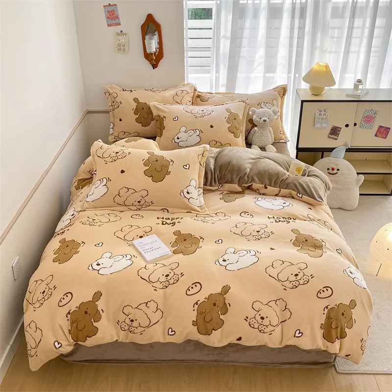 Housse Couette Velours Enfant Motifs Cartoon Douce Chaude 150-220cm