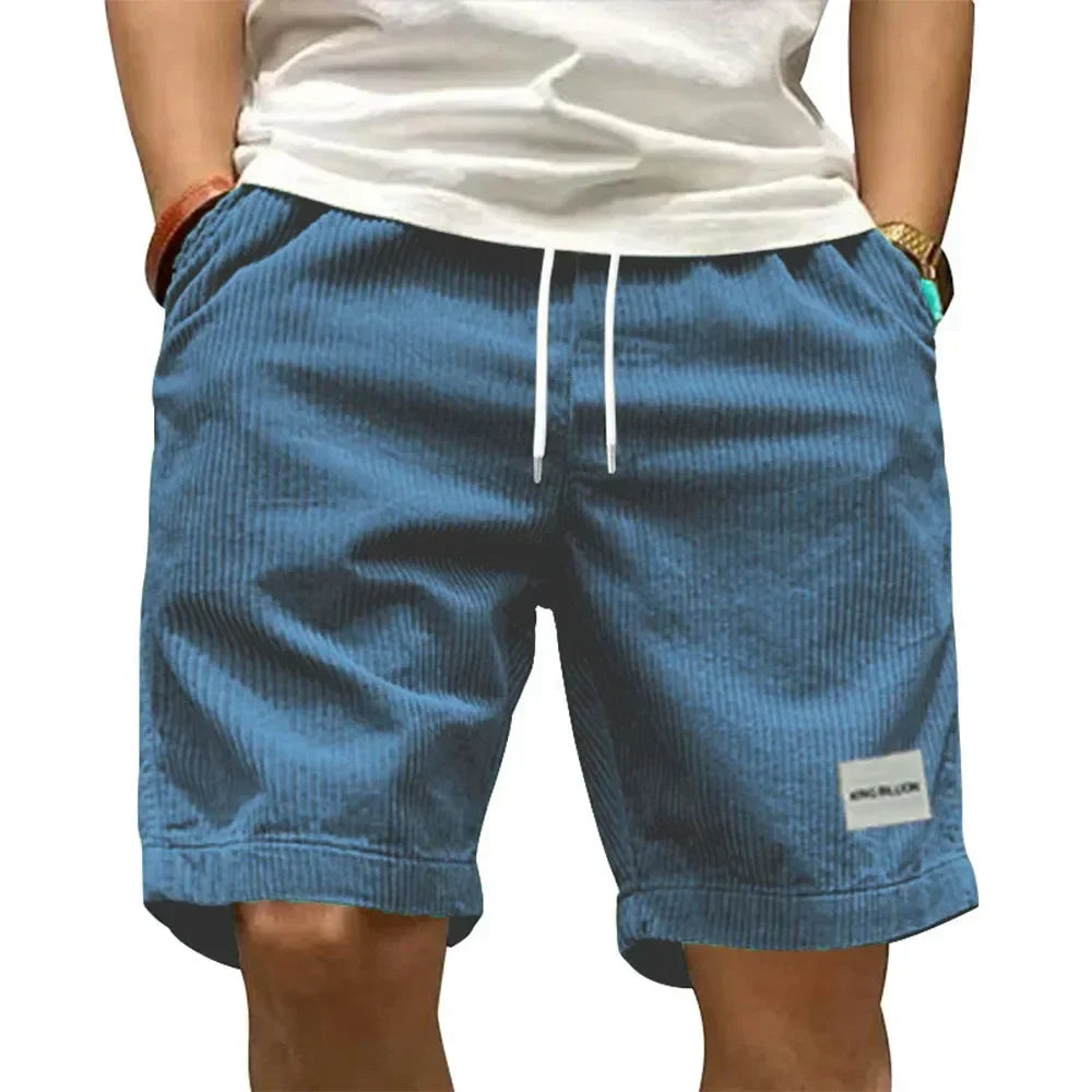 short homme bleu coton corduroy taille élastique été décontracté GoHappy France