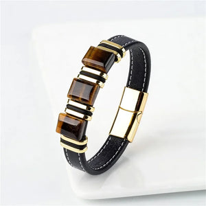 Totem Vital bracelet cuir œil de tigre acier - bracelet homme GoHappy