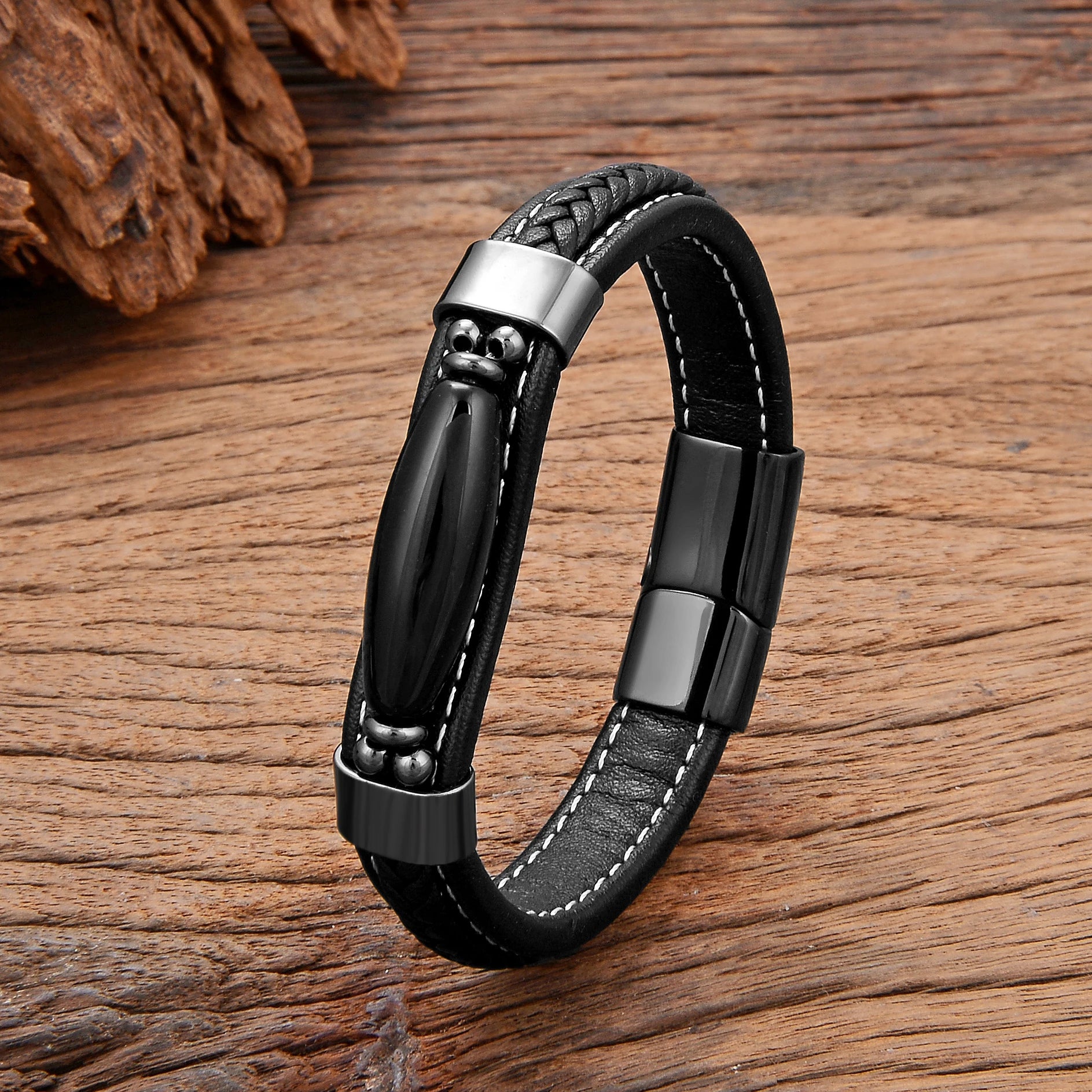 Kyoto Spirit bracelet cuir agate naturelle goutte d’eau