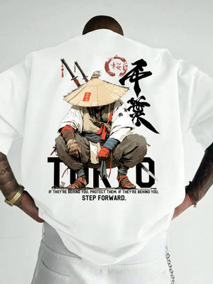 T-shirt homme design samouraï Tokyo style japonais motif calligraphie GoHappy.fr