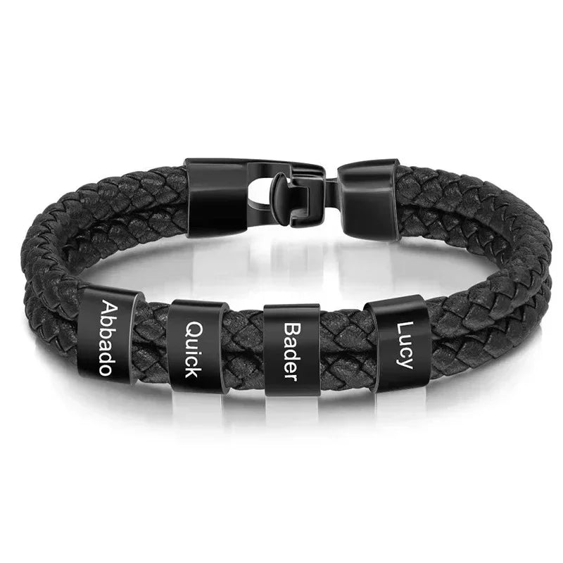 Bracelets Cuir Acier Personnalisé Gravure Prénoms Famille - bracelets personnalisables GoHappy