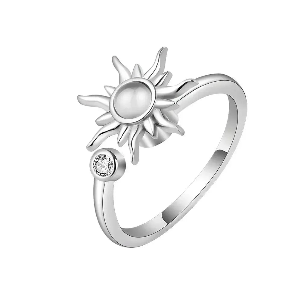 Bagues Spinner Rotatives Fleur Abeille en Cristal Argent Ajustables - bague femme GoHappy