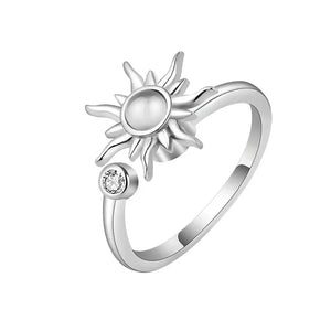 Bagues Spinner Rotatives Fleur Abeille en Cristal Argent Ajustables - bague femme GoHappy