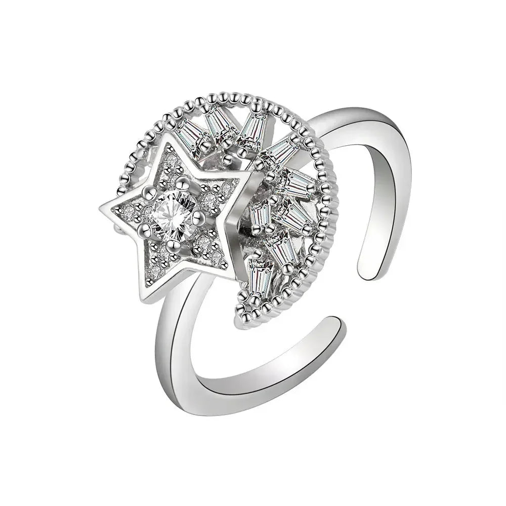 Bagues Spinner Rotatives Fleur Abeille en Cristal Argent Ajustables - bague femme GoHappy
