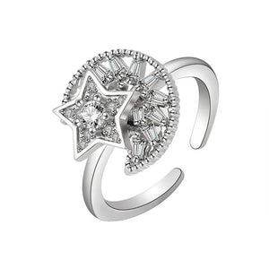 Bagues Spinner Rotatives Fleur Abeille en Cristal Argent Ajustables - bague femme GoHappy