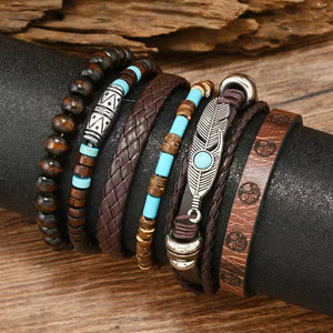 Bracelets ethniques en cuir et perles – Lot de 5 à 6 pièces – Style bohème et spirituel - bracelets cuir et pierres GoHappy